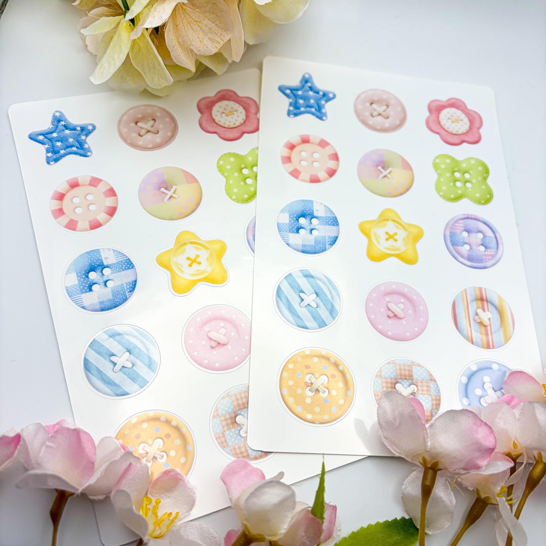 Pastel Button Sticker Sheet | Cute Sewing Button Stickers ...