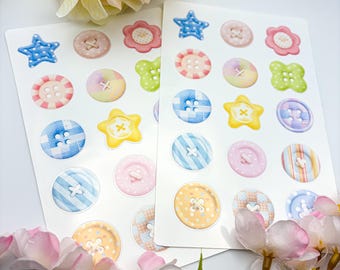 Feuille d'autocollants pour boutons pastel | Autocollants mignons de bouton de couture | Scrapbooking, tenue d'un journal, autocollants pour agenda | Feuille d'autocollants esthétiques pour créations artisanales