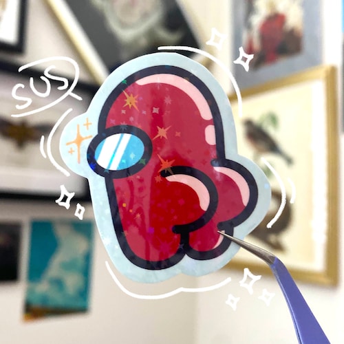 de coéquipier de Thicc parmi nous | Sticker meme Sus Imoster | Sticker holographique brillant en vinyle |