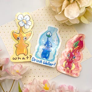Pikmin Friend Stickers! | Yellow Red & Blue Pikmin stickers | Glossy, Water resistant, holographic Sticker