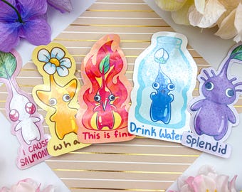 Pikmin Friend Stickers! | Yellow Red Blue White Purple Pikmin stickers | Glossy, Water resistant, holographic Sticker
