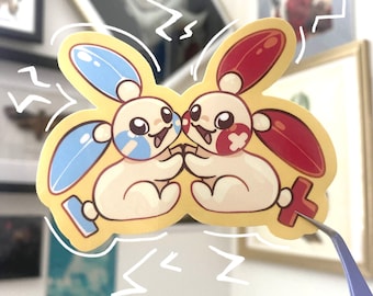 Sticker Pokémon Plusle & Minun Love | Autocollant de type électrique | Autocollant brillant en vinyle |