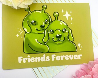Amis pour toujours ! Carte de voeux vierge | Chiot extraterrestre meme | Carte de voeux mignon chien