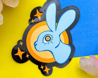 Sticker lapin cosmique - Lapin de l'espace rétro brillant, vinyle autocollant