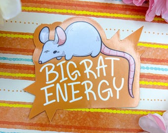 grand autocollant d'énergie de rat | Sticker rat domestique fait main en vinyle brillant