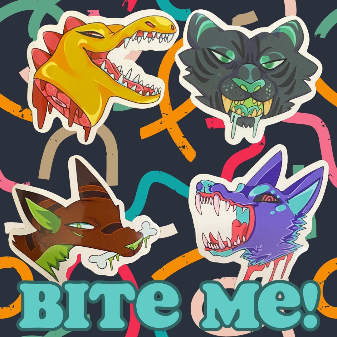 BITE ME Neon Animal Sticker Set Animal Stickers - Etsy