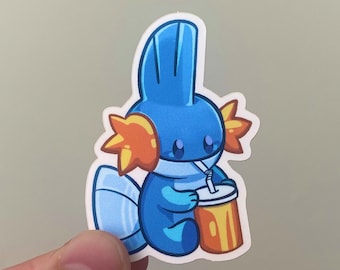 Mudkip Drink Sticker! | Stay hydrated Mudkip! | Waterproof, Matte, Vinyl Sticker