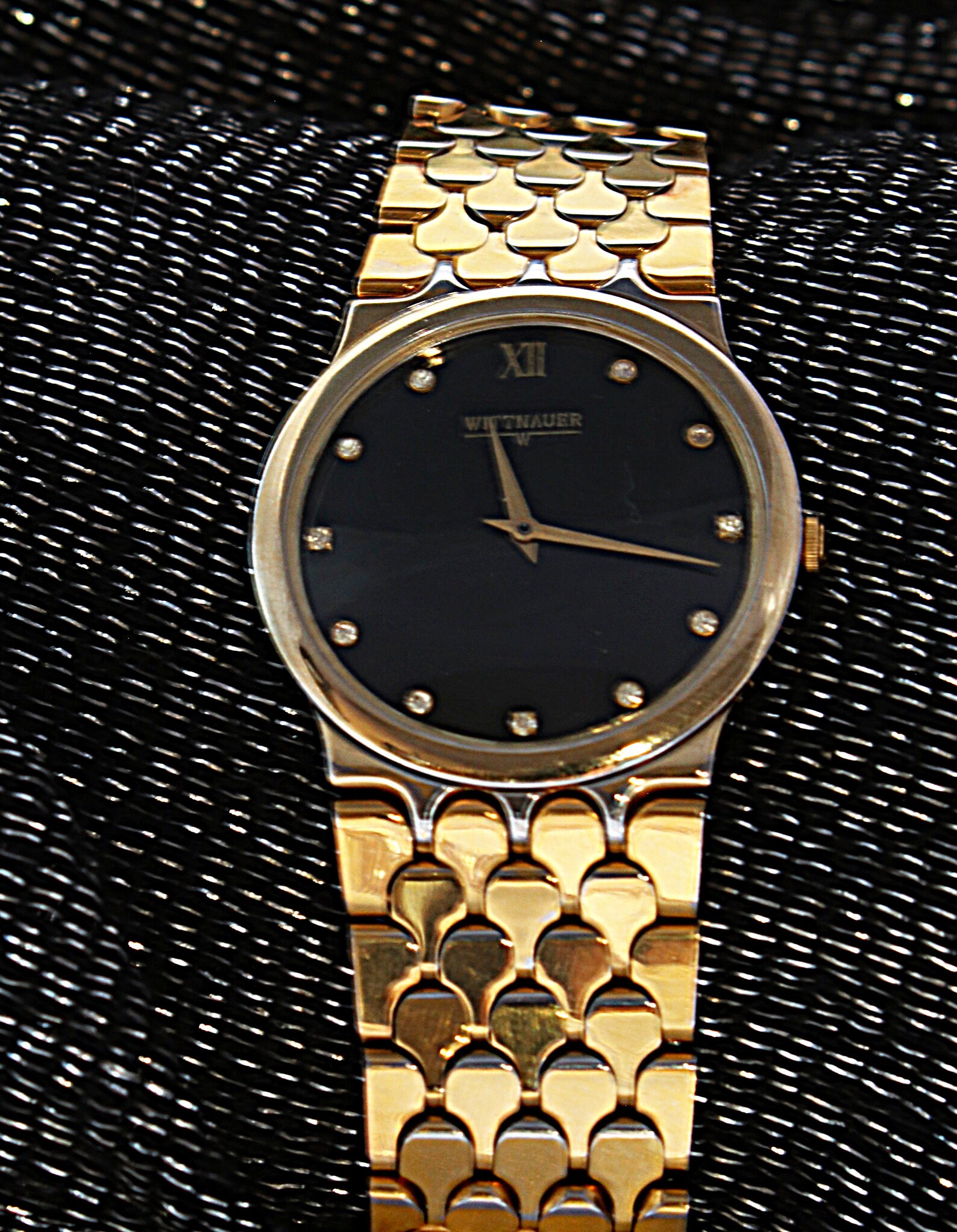 Diamond Studded Wittnauer Men's Watch With Gold Plated Snake Skin Style