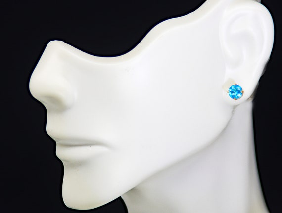Dark Aquamarine Stud Earrings Set in 14K Gold. Fu… - image 3