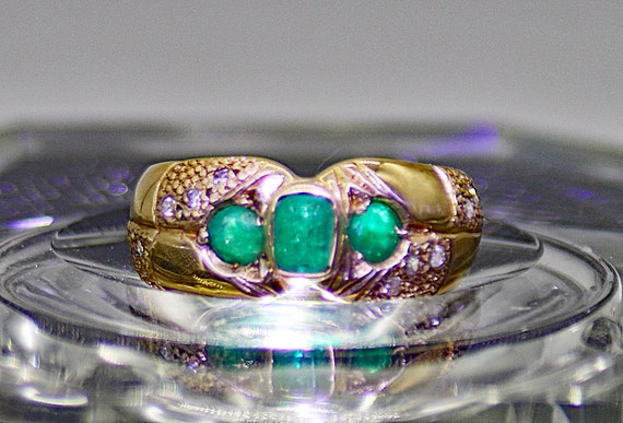 Emeralds and Diamonds 10K Gold Ring One-Of-A-Kind… - image 1