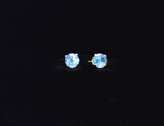 Dark Aquamarine Stud Earrings Set in 14K Gold. Fu… - image 1