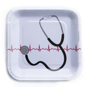 Stethoscope and EKG design party plates for doctor party/ nurse party/ pharmacist party, dinner size, set of 10