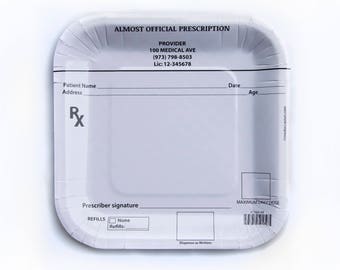 Prescription Pad Party Plates, Medical Graduation Decor, Set of 10
