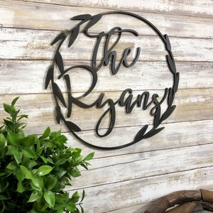Custom Wreath Family Name Door Hanger - Round Farmhouse Porch Decor
