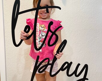Let's Play Wood Sign - Kids Playroom Nursery Wall Decor
