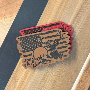 Buck USA Flag Deer, Hunting Flag Patrotic Hat Patch, Patriotic USA Flag Design, Custom Engraving