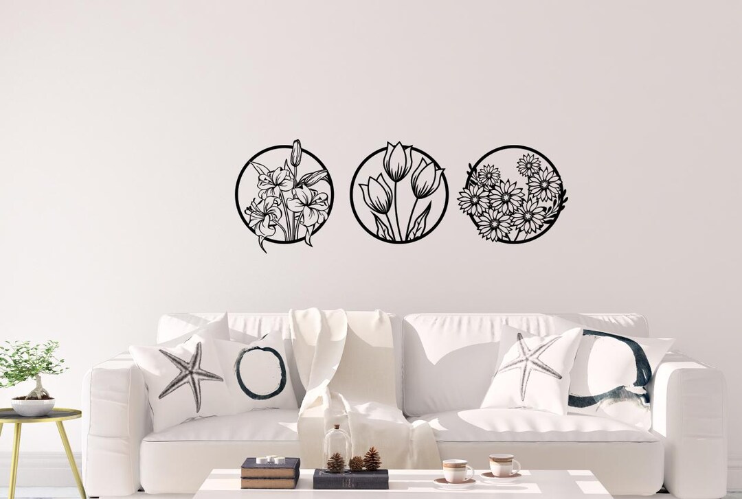 Floral Wood Wall Decor Set - Cottagecore Plant Trio - 3 Piece Flower ...