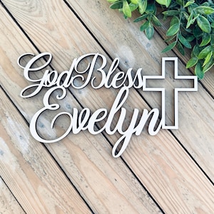 Custom God Bless Baptism Sign: Laser Cut Wood Christening Keepsake