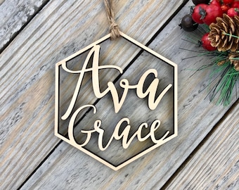 Personalized Wood Christmas Ornament: Custom Name Stocking Tag