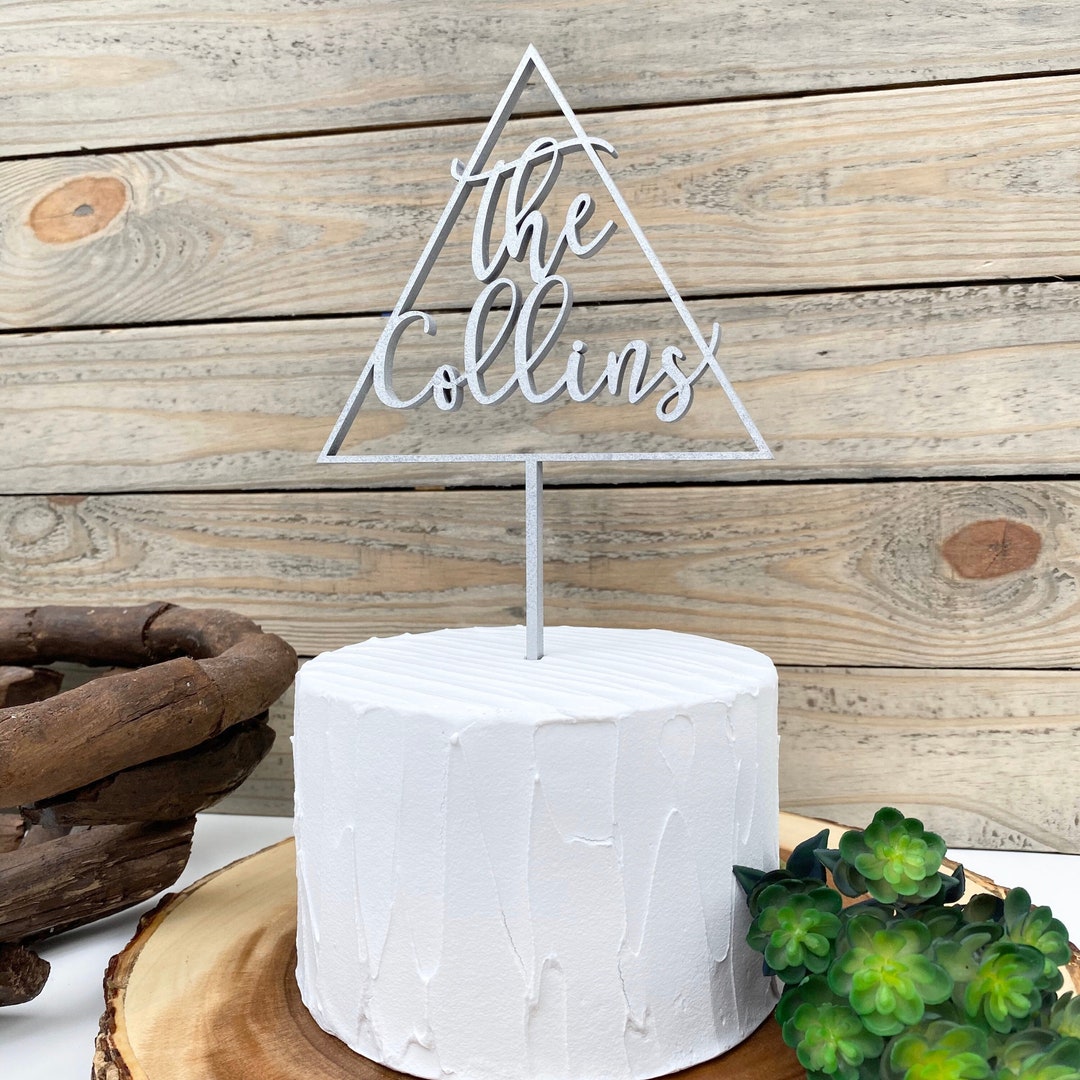 Geometric Triangle Cake Topper Wedding, Personalized Name Wedding Cake ...