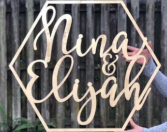 Custom Couples Name Sign, Geometric Hexagon Sign, Personalized Name Sign, Custom Backdrop Sign, Wedding Sign, Wooden Sign, Rustic Sign