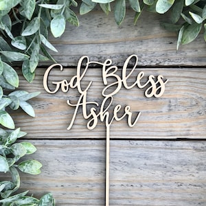 God Bless Cake Topper With Name - Christening Cake Topper - Baby Baptism Religious Celebration - God Bless Holy Communion Topper