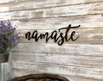 Namaste Sign Cutout, Namaste Wood Words, Word Cutouts, Wooden Letters, Namaste Sign, Yoga Room Decor, Yoga Sign, Namaste Wall Art