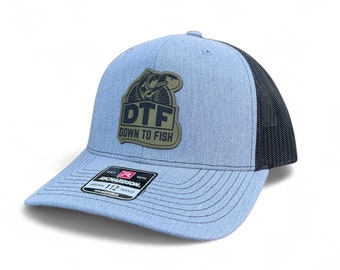 DTF Down To Fish Fishing Trucker Hat - Dad Fisherman Humor Cap