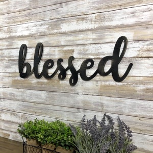 Blessed Farmhouse Wooden Sign - Grateful Thankful Blessed Wall Decor, Thanksgiving Family Room Decor - Family Room and Dining Room Decor