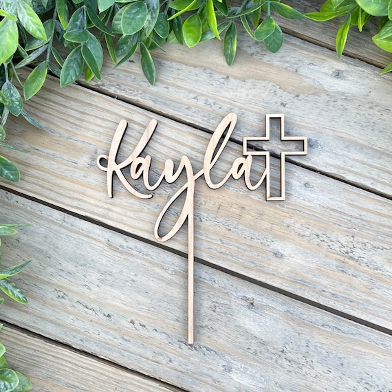Custom God Bless Baptism Cake Topper - Personalized Cross Christening & Communion Decor