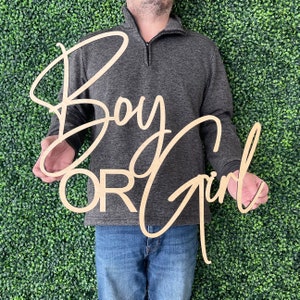 Laser Cut &#39;Boy or Girl&#39; Gender Reveal Sign: Birch Plywood Decor