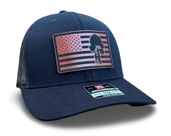 Arborist USA Flag Patch Trucker Hat - Tree Climber Surgeon Blue Collar Cap