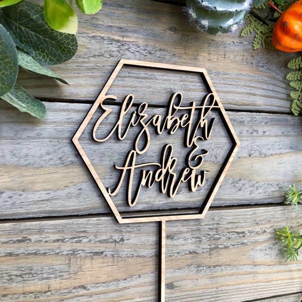 Custom Name Wedding Cake Topper - Modern Script Wood Bridal & Anniversary Sign