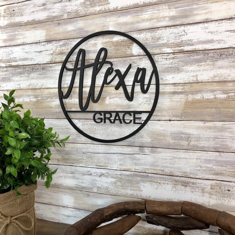 Baby Girl Nursery Sign Over the Crib Sign Round Name Sign Etsy