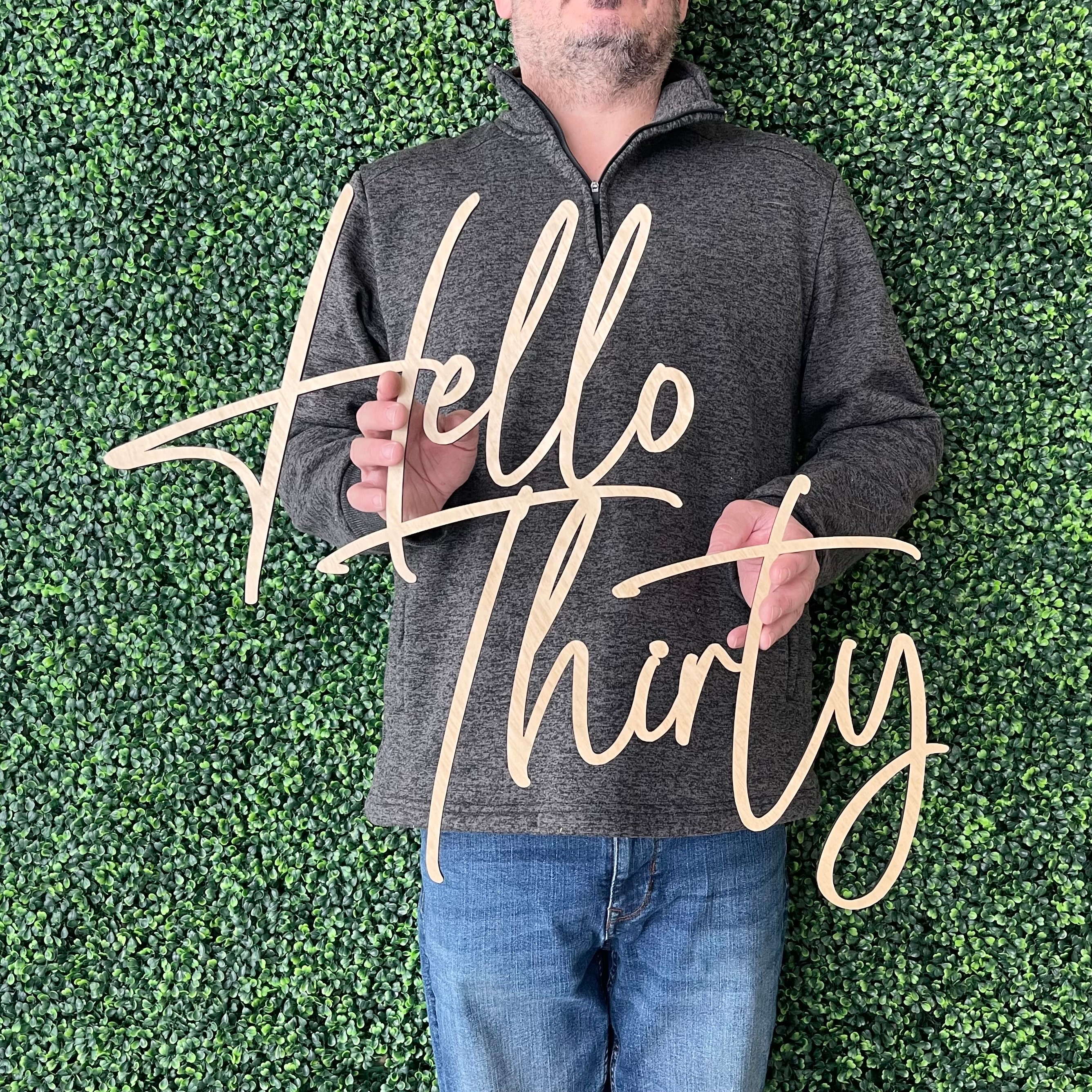 Hello Thirty Wood Sign - 30th 40th 50th 60th 70th Birthday Photo Prop ...