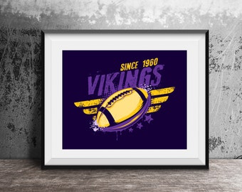 Minnesota Vikings, Vintage Print, Football Poster, Retro Vikings, Fan Gift, Gift For Him