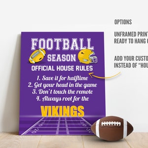 Football Season Official House Rules Minnesota Vikings Fan Gift For Dad or Grandpa Poster Print or Canvas Birthday Gift