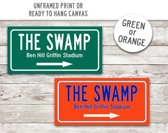 Ben Hill Griffin Stadium The Swamp Poster Print or Canvas Football Gift For Him University of Florida Gators Highway Sign