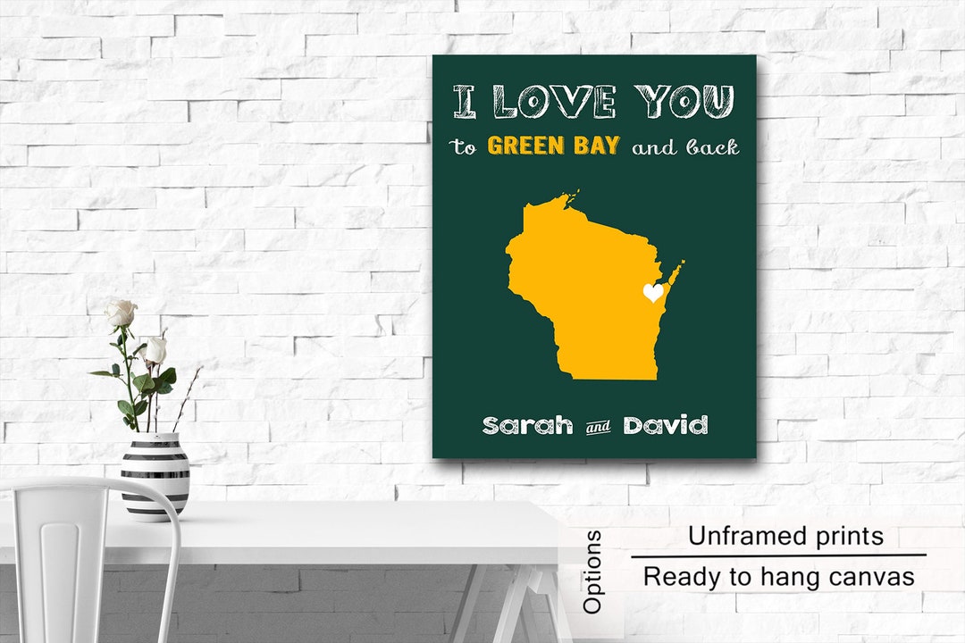 Wisconsin Packer Map Green Bay Packers Couple Art, Wisconsin Map Print, Personalized Gift - Etsy