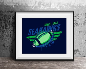 Seattle Seahawks Print, Vintage Print, Football Poster, Retro Seahawks, Fan Gift, Gift For Him