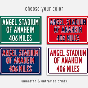 Personalized Highway Distance Sign To U.S. Angel Stadium Of Anaheim, Los Angeles Angels Wall Art Poster Print or Canvas Wrap