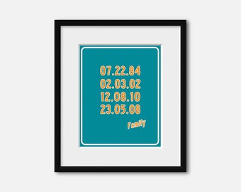 Miami Dolphins Special Dates Art Poster print, Family Dates poster, Anniversary Gift, Custom Family dates, Birthdate decor