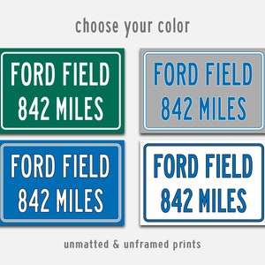 Personalized Ford Field Distance Sign: Detroit Lions Wall Art (Poster or Canvas)