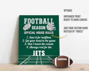 New York Jets Fan Gift For Dad or Grandpa Football Season Official House Rules Poster Print or Canvas Birthday Gift