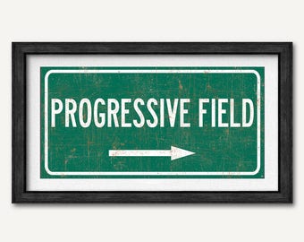 Progressive Field Highway Sign, Cleveland Indians Fan Wall Art Poster Print, Baseball Fan Gift For Him