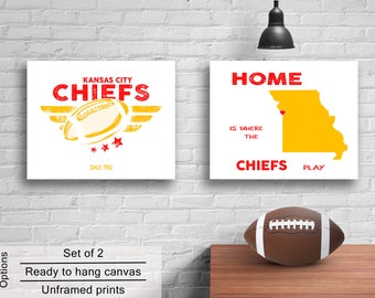 Kansas City Chiefs Fan Gift Football Poster, Set Of 2 Prints or Canvas Football Gifts For Men Gift For Dad
