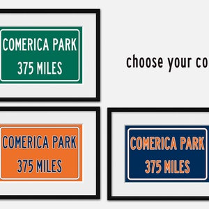 Personalized Comerica Park Distance Sign: Detroit Tigers Baseball Art Print