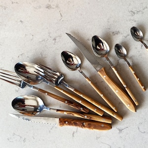 Olive Wood Cutlery, Wood Handle Stainless Steel Cutlery, Luxurious Cutlery Set, Authentic Flatware set, Stylish Wooden cutlery set