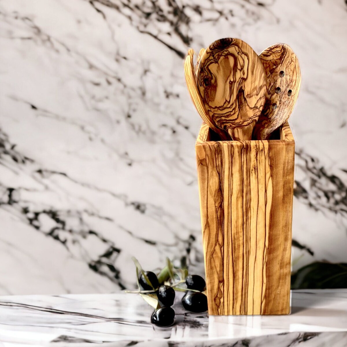 Large Olive Wood Utensil Holder, Olive Wood Kitchen Utensil Holder, Authentic Kitchenware, Wooden Kitchen Utensils, High Quality Wood - Etsy
