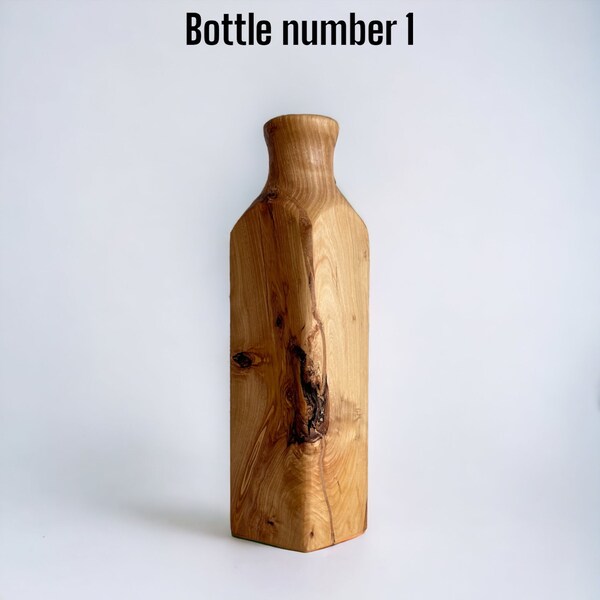 Bouteille rustique en bois d’olivier, bouteille d’huile en bois unique, bouteille en bois d’olivier rustique infusée en verre